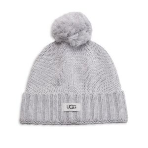 NWT- UGG Cuff Knit Beanie With Yarn Pom (Grey Heather)